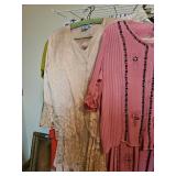 Ivory colored two-piece skirt and top with lace size petite medium, two piece pink ornate skirt and top size medium one pair size size medium green