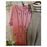 Ivory colored two-piece skirt and top with lace size petite medium, two piece pink ornate skirt and top size medium one pair size size medium green