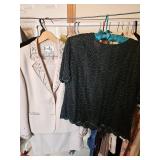 Two piece cream colored skirt and jacket size 14, one beaded black top