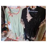 Two piece Oriental styled outfit size 14, very fancy black Lacey Satin two-piece skirt and blouse size 14