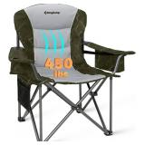 KingCamp Oversized Camping Folding Chair, Heavy Duty 450 LBS with Lumbar Support, Padded seat with Cup Holder&Cooler Bag, Ideal for Camp, Fishing, Sports Event, Backyard, Patio, Lawn (Lava Green)