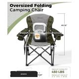 KingCamp Oversized Camping Folding Chair, Heavy Duty 450 LBS with Lumbar Support, Padded seat with Cup Holder&Cooler Bag, Ideal for Camp, Fishing, Sports Event, Backyard, Patio, Lawn (Lava Green)