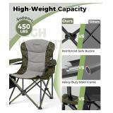 KingCamp Oversized Camping Folding Chair, Heavy Duty 450 LBS with Lumbar Support, Padded seat with Cup Holder&Cooler Bag, Ideal for Camp, Fishing, Sports Event, Backyard, Patio, Lawn (Lava Green)