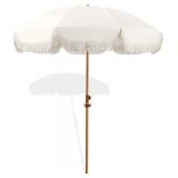 6.5ft Patio Umbrella with Fringe, Beach Umbrella, Fringe Umbrella Outdoor Patio with Hanging Hook, Tilting Aluminum Pole, UV 50+, Fiberglass Ribs, Elegant Cream