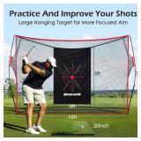 Golf Net, 10x7ft Heavy Duty Golf Practice Nets with Mat, Target Cloth, 8 Tees, 6 Balls, Carry Bag for Backyard Driving Chipping Indoor Outdoor Training