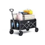 Collapsible Foldable Wagon, Foldig Wagon with Wheel Heavy Duty with 180lbs Weight Capacity Lightweight Utility Camping Cart for Groceries Garden Beach Sports Fishing (Black)