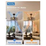 20" Fandelier Ceiling Fan with Light, Caged Bladeless Ceiling Fans with Remote, Farmhouse Downrod Mount Fan for Bedroom, Kitchen, Living Room, Black