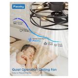20" Fandelier Ceiling Fan with Light, Caged Bladeless Ceiling Fans with Remote, Farmhouse Downrod Mount Fan for Bedroom, Kitchen, Living Room, Black