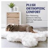 Retails for $120! PupRug Orthopedic Dog Bed for Large Dogs with Fluffy Soft Faux Fur and Memory Foam for Joint Pain Relief, Machine Washable and Waterproof Couch Bed, White with Brown Accents, Medium