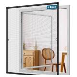 4 Sets Aluminum Window Screen Frame Kit, 5/16 in x 3/5 in x 46 Inch, Makes Four Complete Screen 46" x 46" or Smaller, Includes Premium Screen Mesh, Heavy Duty Corners & Durable Spline, Black