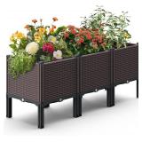 47x15x19in Raised Garden Beds Outdoor, Polypropylene Elevated Planter Boxes Outdoor for Vegetables, Flowers, Herbs, Garden Box with Drain Outlet, Heat and Frost Resistance Planters, 300lb Capacity