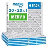 Aerostar 20x20x1 MERV 8 - 6 Count - High Efficiency Pleated HVAC, Furnace & Air Conditioner Filters - Removes Dust, Lint, Mold & Allergy-Causing Pollen