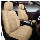 Car Seat Covers Full Set, Leather Seat Covers for Cars, 2 Packs Breathable Seat Cover, Suitable for SUV/Truck/Sedan/Automotive (Beige)