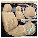 Car Seat Covers Full Set, Leather Seat Covers for Cars, 2 Packs Breathable Seat Cover, Suitable for SUV/Truck/Sedan/Automotive (Beige)