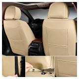 Car Seat Covers Full Set, Leather Seat Covers for Cars, 2 Packs Breathable Seat Cover, Suitable for SUV/Truck/Sedan/Automotive (Beige)