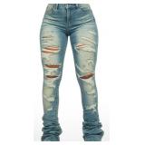 Teyja Light Wash Distressed Super Stacked Jean