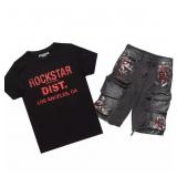 Boys Saxon Black/Red T-Shirt/Denim Cargo Jort Set