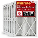 Filtrete 20x30x1 AC Furnace Air Filter, MERV 11, MPR 1000, Micro Allergen Defense, 3-Month Pleated 1-Inch Electrostatic Air Cleaning Filter, 6 Pack