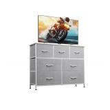 7 Drawer Dresser TV Stand, Entertainment Center, Media Console Table with Metal Frame and Wood Top for TV up to 45 inch, Chest of Drawers for Bedroom, Living Room, Light Grey