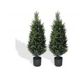 Artificial Topiary Tree - 2 Pack 37Inch Artificial Cedar Topiary Trees, UV Protection Potted Shrubs for Front Door, Durable 5" Wide Heavy Duty Pots for Outdoor & Indoor Decor