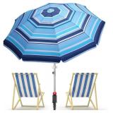 7ft Heavy Duty High Wind Beach Umbrella Parasols with sand anchor & Tilt Sun Shelter, UV 50+ Protection Outdoor Sunshade Umbrellas Carry Bag for Patio Garden Pool Backyard Stripe Blue insert completel