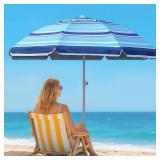 7ft Heavy Duty High Wind Beach Umbrella Parasols with sand anchor & Tilt Sun Shelter, UV 50+ Protection Outdoor Sunshade Umbrellas Carry Bag for Patio Garden Pool Backyard Stripe Blue insert completel