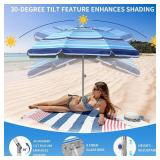 7ft Heavy Duty High Wind Beach Umbrella Parasols with sand anchor & Tilt Sun Shelter, UV 50+ Protection Outdoor Sunshade Umbrellas Carry Bag for Patio Garden Pool Backyard Stripe Blue insert completel