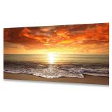 Retails for $149! S0162 Canvas Prints Wall Art Sunset Ocean Beach Pictures Photo Paintings for Living Room Bedroom Home Decorations Stretched and Framed Seascape Waves Landscape Giclee Artwork 30x60in