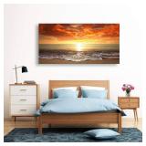 Retails for $149! S0162 Canvas Prints Wall Art Sunset Ocean Beach Pictures Photo Paintings for Living Room Bedroom Home Decorations Stretched and Framed Seascape Waves Landscape Giclee Artwork 30x60in