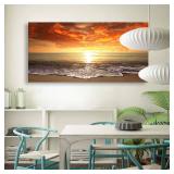 Retails for $149! S0162 Canvas Prints Wall Art Sunset Ocean Beach Pictures Photo Paintings for Living Room Bedroom Home Decorations Stretched and Framed Seascape Waves Landscape Giclee Artwork 30x60in