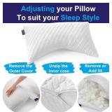 Sidney Sleep Pillow for Side and Back Sleepers - Comfort for Neck and Shoulder Pain - Adjustable and Customizable Shredded Memory Foam Filling - Queen Size - Additional Foam Fill Included (White)