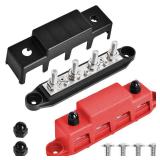 Bus Bar 250A 12V Power Distribution Block 4 x 5/16"(M8) Studs for Automotive Marine Car Audio, 12 Volt Battery Busbar Terminal Block with Waterproof Cover (Pack of 2, Positive & Negative)