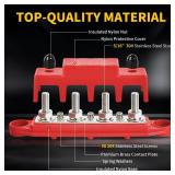 Bus Bar 250A 12V Power Distribution Block 4 x 5/16"(M8) Studs for Automotive Marine Car Audio, 12 Volt Battery Busbar Terminal Block with Waterproof Cover (Pack of 2, Positive & Negative)