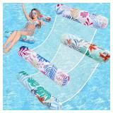 Pool Floats Adult, 2 Pack Inflatable Pool Floats, 4-in-1 Multi-Purpose Rafts Lounger Water Hammock for Swimming Pool, Thick PVC Pool Floaties for Adults Vacation