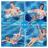 Pool Floats Adult, 2 Pack Inflatable Pool Floats, 4-in-1 Multi-Purpose Rafts Lounger Water Hammock for Swimming Pool, Thick PVC Pool Floaties for Adults Vacation