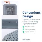 BLUE GINKGO Over the Sink Colander Strainer Basket - Wash Vegetables and Fruits, Drain Cooked Pasta and Dry Dishes - Extendable - New Home Kitchen Essentials (7.9W x 14-19L x 2.75H) - Gray