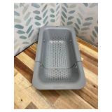 BLUE GINKGO Over the Sink Colander Strainer Basket - Wash Vegetables and Fruits, Drain Cooked Pasta and Dry Dishes - Extendable - New Home Kitchen Essentials (7.9W x 14-19L x 2.75H) - Gray