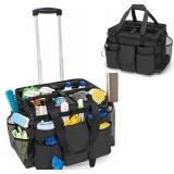 LoDrid Rolling Cleaning Bag with Detachable Trolley, Portable Cleaning Cart on Wheels for Supplies, Professional Caddy with Shoulder Strap for Housekeepers, Black (Patent Design)