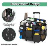LoDrid Rolling Cleaning Bag with Detachable Trolley, Portable Cleaning Cart on Wheels for Supplies, Professional Caddy with Shoulder Strap for Housekeepers, Black (Patent Design)