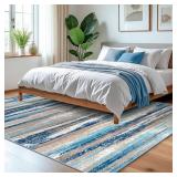 Modern Abstract 5x7 Machine Washable Area Rug Non-Slip Soft Bedroom Living Romm Rug Blue Ultra Thin Print Faux Wool Floor Carpet Throw Rugs for Nursery Playroom Dining Room Indoor Office