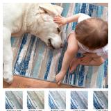 Modern Abstract 5x7 Machine Washable Area Rug Non-Slip Soft Bedroom Living Romm Rug Blue Ultra Thin Print Faux Wool Floor Carpet Throw Rugs for Nursery Playroom Dining Room Indoor Office