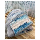 Modern Abstract 5x7 Machine Washable Area Rug Non-Slip Soft Bedroom Living Romm Rug Blue Ultra Thin Print Faux Wool Floor Carpet Throw Rugs for Nursery Playroom Dining Room Indoor Office