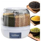 Rotating Grain Storage Bin 6 Grids Rice Container One-Click Output Large Capacity Food Dispenser For Rice Grains Sealed Moisture Proof Organizer (Small)