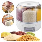 Rotating Grain Storage Bin 6 Grids Rice Container One-Click Output Large Capacity Food Dispenser For Rice Grains Sealed Moisture Proof Organizer (Small)