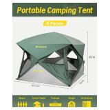 Retails for $212! Camping Tent,4 Person Tent for Camping,Setup in 60 Seconds, 4 Person Pop up Tents, Hub Tents, Water-Resistant, Windproof, UV Resistant, Instant Cabin with Removable Floor,Portable