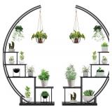 5 Tier Metal Plant Stand Indoor, 67.25 Tall Half Moon Shape Multiple Stand Holder Shelf Planter Display, Hanging Shelf Flower Stand Ladder for Patio Garden Living Room, Black Set of 2