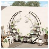 5 Tier Metal Plant Stand Indoor, 67.25 Tall Half Moon Shape Multiple Stand Holder Shelf Planter Display, Hanging Shelf Flower Stand Ladder for Patio Garden Living Room, Black Set of 2