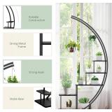 5 Tier Metal Plant Stand Indoor, 67.25 Tall Half Moon Shape Multiple Stand Holder Shelf Planter Display, Hanging Shelf Flower Stand Ladder for Patio Garden Living Room, Black Set of 2