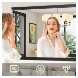 24x32 Inch Black Bathroom Mirror for Wall, Thick Metal Framed Rectangle Mirrors for Over Sink, Bedroom, Living Room, Entryway, Anti-Rust, HD Tempered Glass