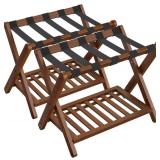 Retails for $126! SONGMICS Solid Wood Luggage Racks, Set of 2, No Assembly Required, Foldable Suitcase Stand, Luggage Holder, with Storage Shelf, for Guest Room, Hotel, Bedroom, Coffee Brown URLR021K0